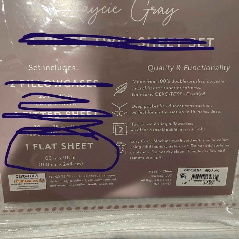 TWIN FLAT SHEET ONLY-Kaycie Gray Twin Flat Sheet 100% polyester microfiber